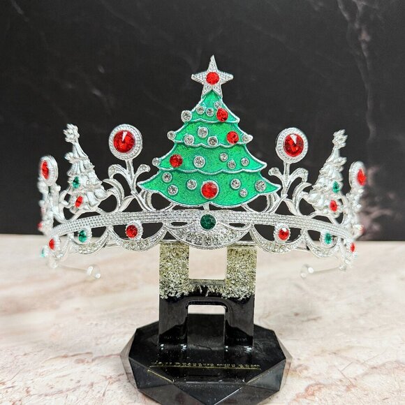 Christmas Tree headband, Christmas Tree crown, Silver Christmas Tiara, Xmas Gift - Picture 4 of 8